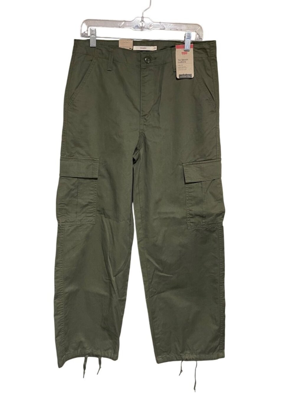 Levis Womens Baggy Cargo Pants Olive Relaxed Fit Size 29 Adj Hem Streetwear